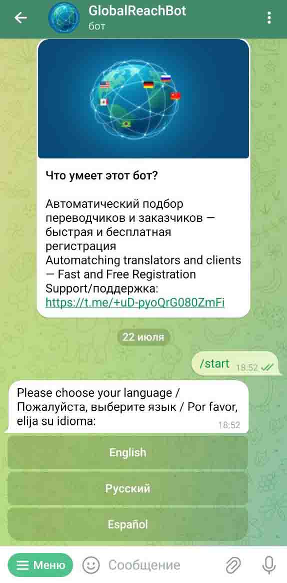 Matching Bot Screenshot with Interface Language selection
